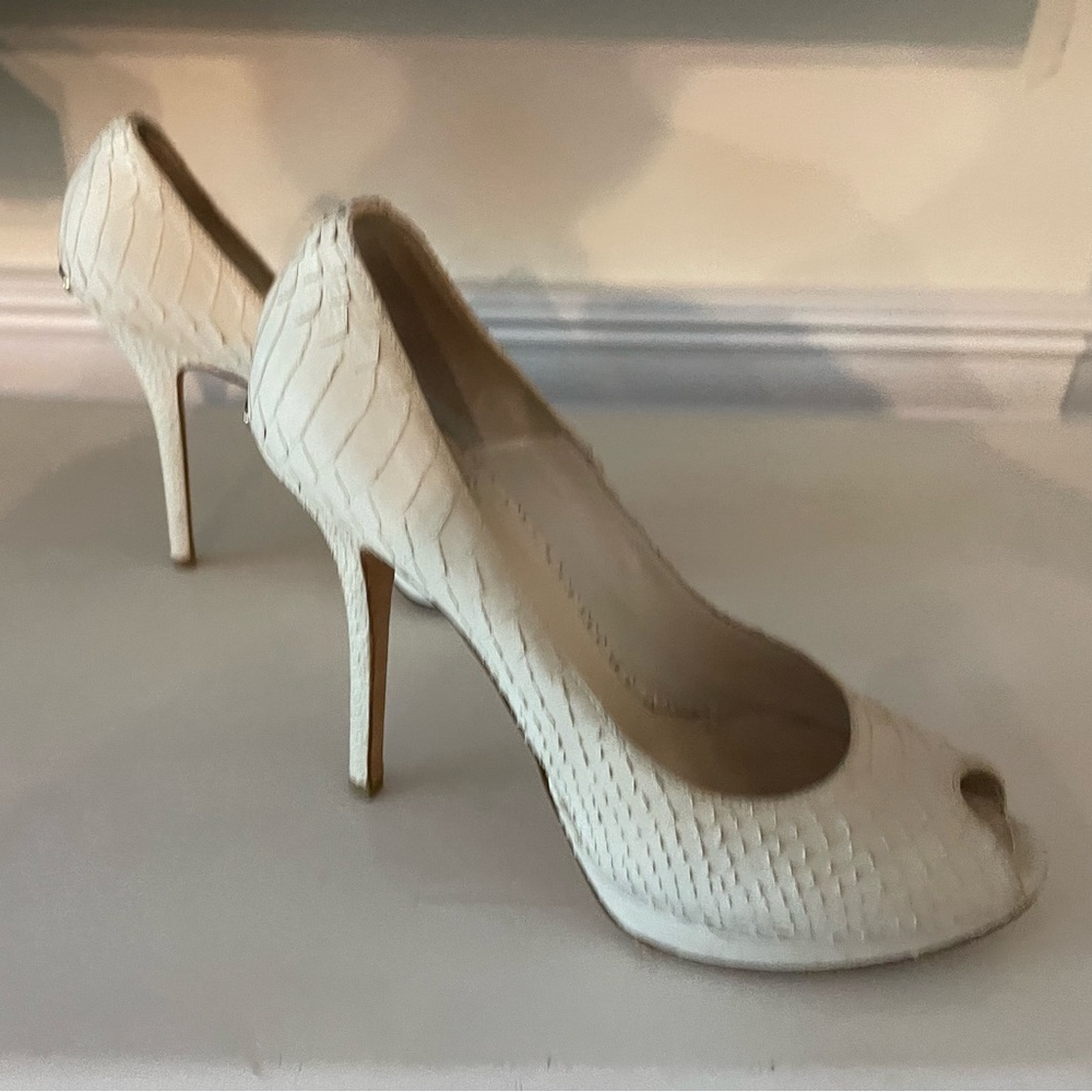 White Christian Dior peep toe pumps